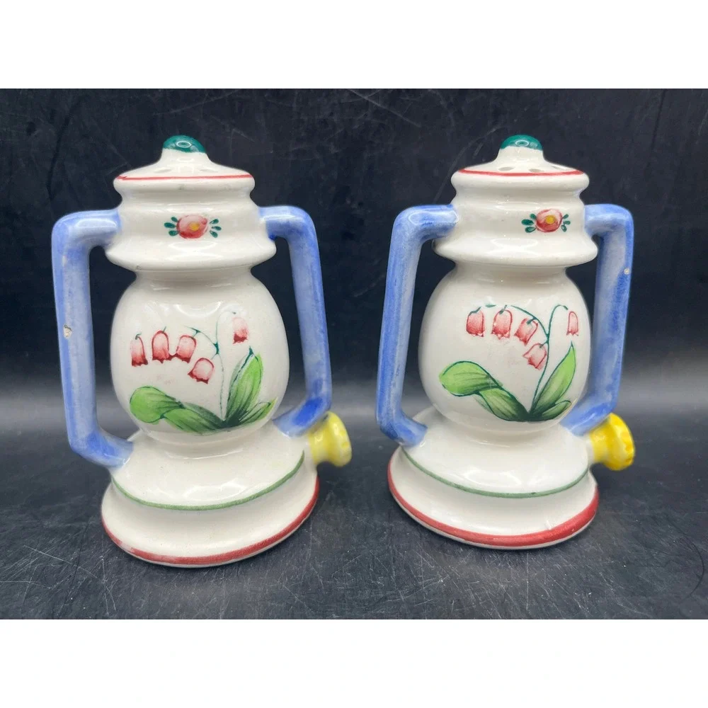 Vtg Napco Lantern Salt & Pepper Shakers Floral Ceramic‎ Japan 1950s 3.5